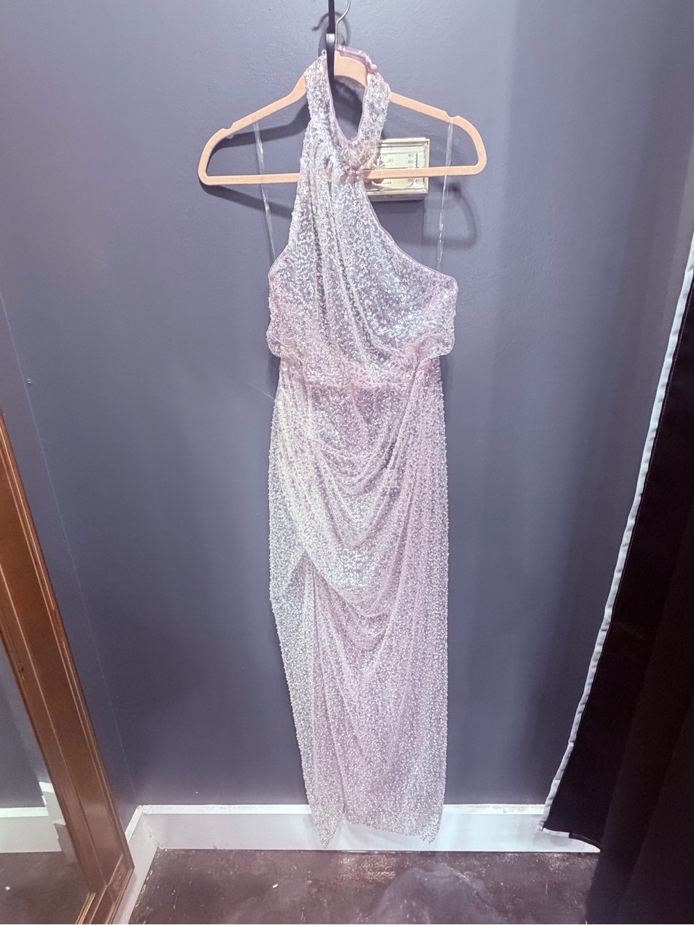 Sparkling Lavender Halter Evening Dress